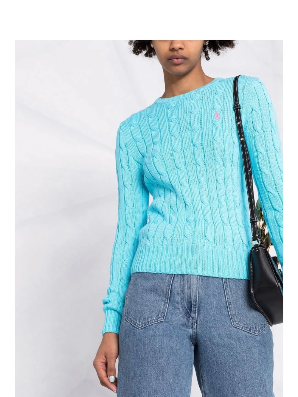 Polo Ralph Lauren Cable Knit Crewneck Sweater - Aqua Blue Womens size Large